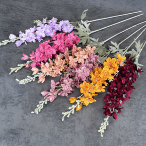 2-Branch Artificial Delphinium and Blue Hyacinth Flowers – Flocked Faux Wedding Decoration Stems Wholesale - SKU-2025-022