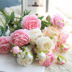 Wedding Peony & Rose Artificial Flower Bouquet – Silk Faux Flowers for Home Living Room Decoration & Event Arrangements - SKU-2025-019