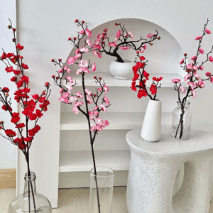 Red Plum Blossom Artificial Flower Bouquet – Plastic Peach Blossom & Wintersweet Stems for Indoor Home Decoration & Wholesale Faux Flowers - SKU-2025-021