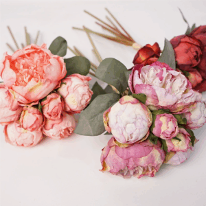 Vintage Oil Painting Style Artificial Peony Bouquet – Burnt-Edge Faux Flowers for Bridal Handhelds, Interior Décor, and Restaurant Arrangements - SKU-2025-027
