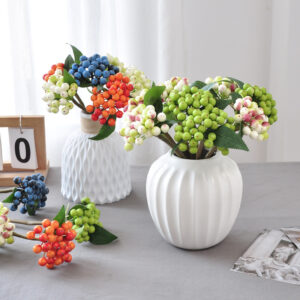 Artificial Blueberry Stem, Faux Berry Branch, Sea Buckthorn Berry Pick, Christmas Red Berry Decoration, Grey Green Artificial Plant for Home Floral Decor SKU: SINO-0066