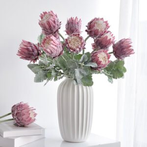 Luxury Flocked King Protea Artificial Flower Stem, Realistic Silk Bloom for Nordic Interior Styling, Wedding Decor and Floral Design SKU: SINO-0070