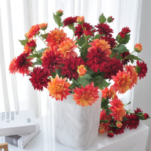Artificial Dahlia Flowers 3 Heads Realistic Faux Flower Stem for Wedding Aisle Floor Event Decoration Wholesale SKU: SINO-0077