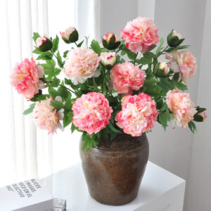 Artificial Peony Flower 2 Heads Silk Faux Flower Real Touch Peony Bouquet for Wedding Home Living Room Decor SKU: SINO-0083