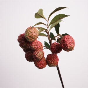 Realistic Artificial Lychee Fruit Branch Elegant Faux Fruit Stem for Home Interior Decor Vase Arrangement Living Room Window Display Holiday Decoration SKU: SINO-0114