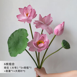 Artificial Lotus Flower Stem with Lotus Leaf & Seed Pod Wholesale | Realistic Faux Lotus for Home Decor, Aquarium & Event Decoration SKU: SINO-0182