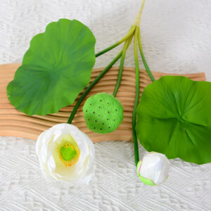 Artificial Lotus Flower Stem with Leaf & Seed Pod Wholesale | Realistic Faux Lotus for Home Decor, Photography & Floral Arrangement SKU: SINO-0183